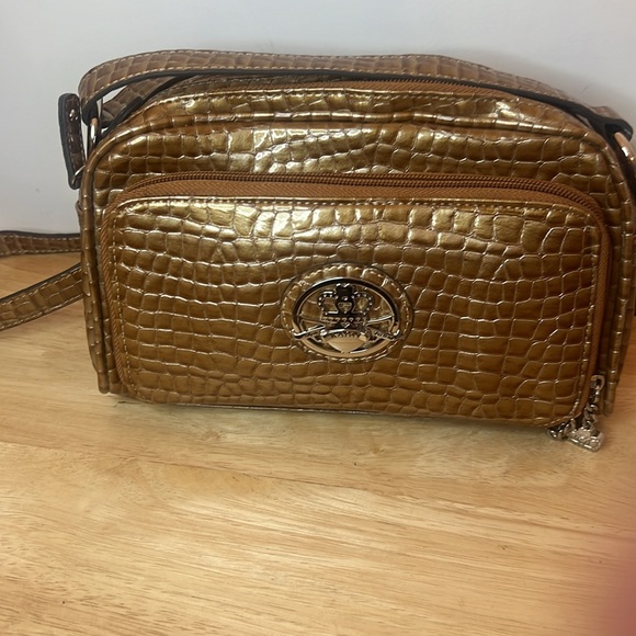 KATHY VAN ZEELAND Patent Croc Embossed Convertible Purse Bronze Y2K NEW - Picture 8 of 8